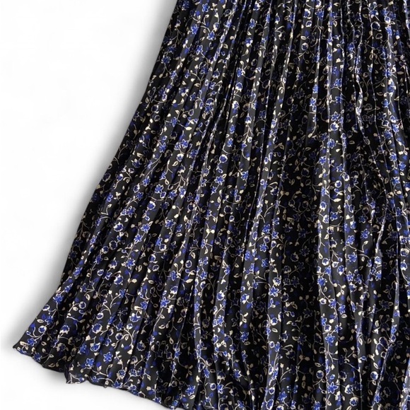 J. Crew Black Pleated Midi Skirt with Blue Floral Print - Picture 3 of 4